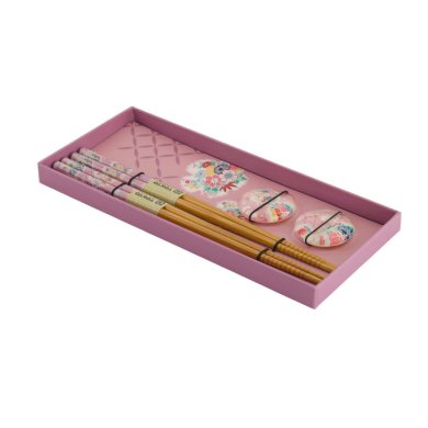 TDS, Chopstick Set, Pink Flower, with chopstick rests, 2 pair, Item No. 33921