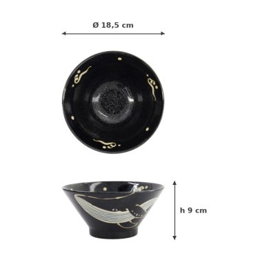 Rice Bowl Kawaii Black Whale, Porcelain, Ø 18.5 × 9 cm, 1.25 l, Item No. 33947