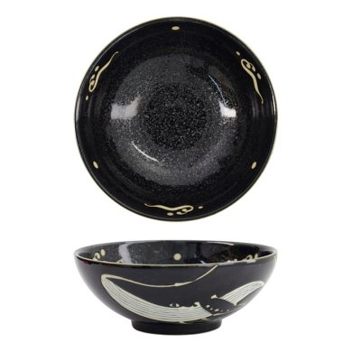 Tokyo Design Studio Ramen Bowl Kawaii Black Whale, Porcelain, Ø 21.3 × 8.2 cm, 1.45 l