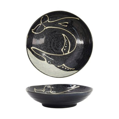 Tokyo Design Studio Pasta Plate Kawaii Black Whale, Porcelain, Ø 20.8 × 5.2 cm, 650 ml