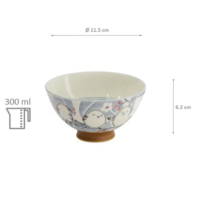 TDS, Rice Bowl, Kawaii Bird Grey, Ø 11.5x6.2cm 300ml, Item No. 34034