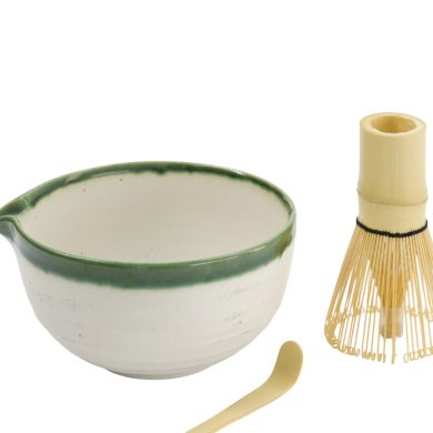 TDS, Matcha Bowl Giftset , 3-piece set, 13x7.2cm, White Oribe, Item No. 34061