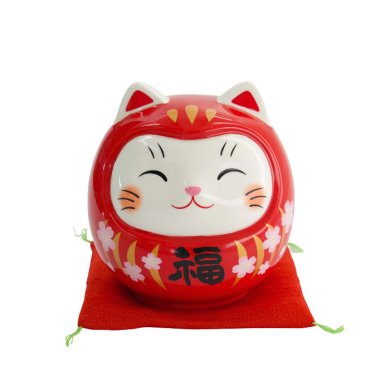 TDS, Lucky Cat, Daruma Coin Bank, Red, 14 cm - Item No. 34127