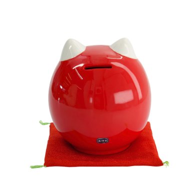 TDS, Lucky Cat, Daruma Coin Bank, Red, 14 cm - Item No. 34127