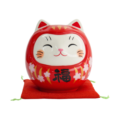 TDS, Lucky Cat, Daruma Coin Bank, Red, 14 cm - Item No. 34127