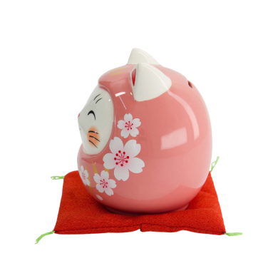 TDS, Lucky Cat, Daruma Coin Bank, Pink, 14 cm - Item No. 34133