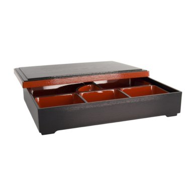 Bento Box Red/Black, ABS Lacquerware, 35 × 26 cm, Item No. 4655