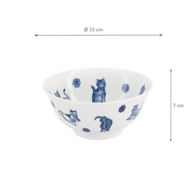 Tayo-Schale Kawaii Hananeko Cat Blau, Porzellan, Ø 15 × 7 cm, Art.-Nr. 61693