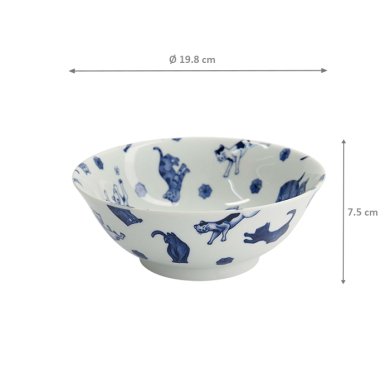 TDS, Ramen Bowl, Kawaii Hananeko Cat, Blue Ø 19.8x 7.5cm - Item No. 61695