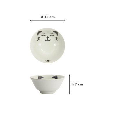 Reisschale Kawaii Cat Neko Weiß, Porzellan, Ø 15 × 7 cm, 500 ml, Art.-Nr. 617591