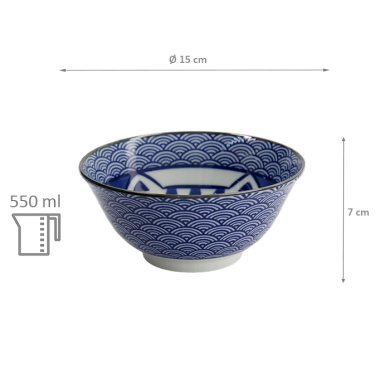 TDS, Tayo Schale, Kawaii Lucky Cat Neko, Seikaiha-Neko Blue, Ø 15x7cm, 550ml - Art Nr. 617607