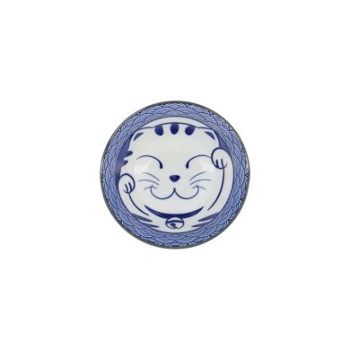 Tayo-Schale Kawaii Lucky Cat Neko Seikaiha-Neko Blue, Porzellan, Ø 15 × 7 cm, 550 ml, Art.-Nr. 617607