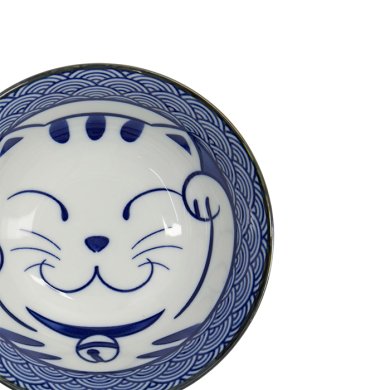 TDS, Tayo Schale, Kawaii Lucky Cat Neko, Seikaiha-Neko Blue, Ø 15x7cm, 550ml - Art Nr. 617607