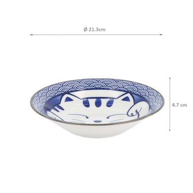 TDS, Pasta Teller, Kawaii Lucky Cat Neko, Ø 21,3 x 4,7 cm Seikaiha-Neko Blau, Art Nr. 617638