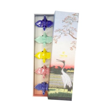 Chopstick Rest Set Kawaii Origami Crane Multicoloured, 5 pcs, Porcelain, Item No. 618086