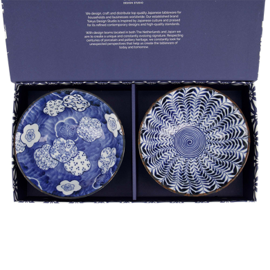 TDS, Ramen Bowl Gift Set, Mino Blue Shidare/Ume, 2 pcs., Ø 19.8x7.5cm 1000ml, Item No. 619502