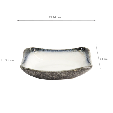 Square Plate Tajimi Blue/Grey/White, Stoneware, 14 × 14 × 3.5 cm, Item No. 7455