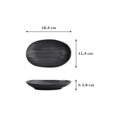 Rechteckiger Teller Zen Schwarz, Melamin, 18,4 × 11,4 × 2,8 cm, Art.-Nr. 8021