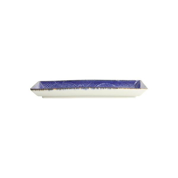 Sushi Plate Seigaiha Blue/Brown, Porcelain, 23 × 11.5 cm, Item No. 14159