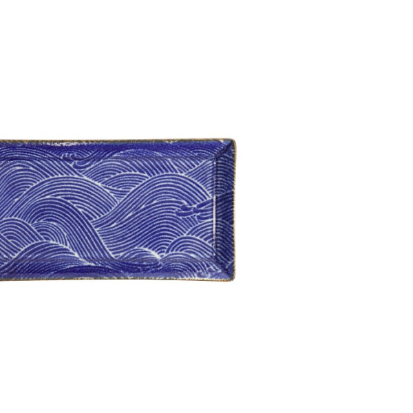 Sushi Plate Seigaiha Blue/Brown, Porcelain, 23 × 11.5 cm, Item No. 14159
