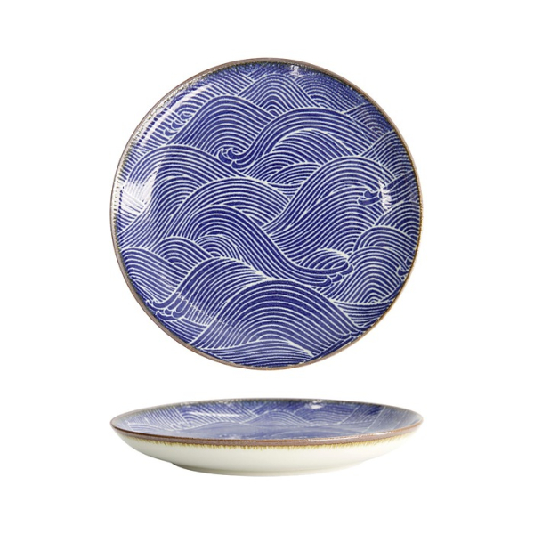 Tokyo Design Studio Plate Seigaiha Blue/Brown, Porcelain, Ø 21.5 × 3 cm