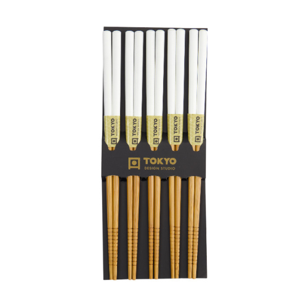 Bamboo weiß 5 Paar Essstäbchen bei g-HoReCa