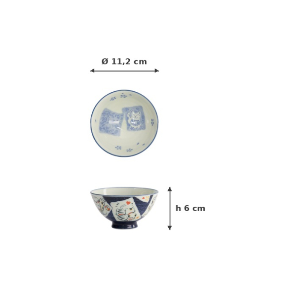 Bowl Kawaii Cat Neko Blue, Porcelain, Ø 11.2 × 6 cm, 300 ml, Item No. 14972