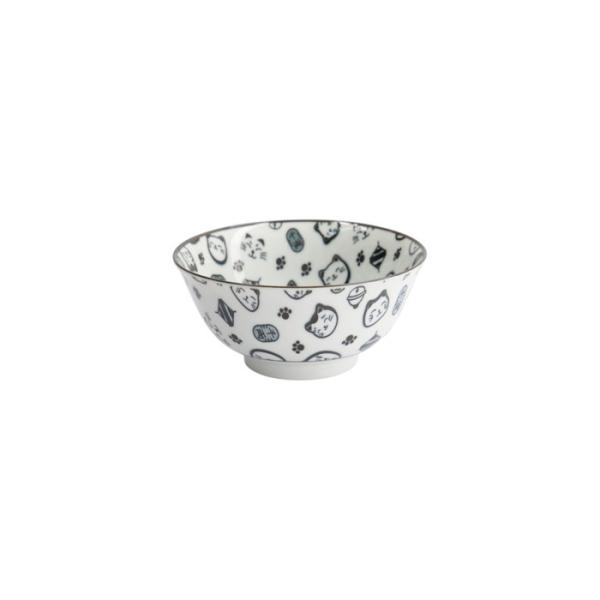 Rice Bowl Kawaii Lucky Cat Neko Black (White/Black), Porcelain, Ø 14.8 × 7 cm, 500 ml, Item No. 15426