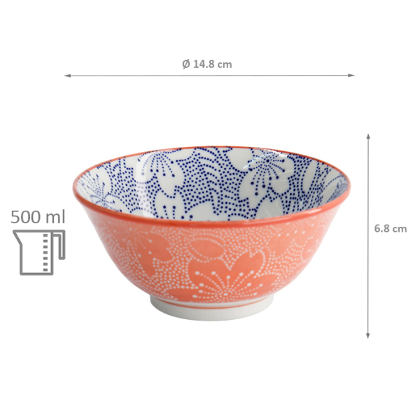 TDS, Tayo Bowl, Mixed Bowls Sakura, Blue/Red, Ø 14.8x6.8cm 500ml - Item No. 15463