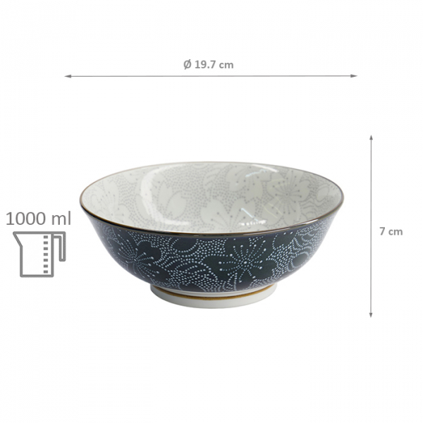 TDS, Tayo Bowl, Mixed Bowls Sakura, Grey/Black, Ø 19.7 x 7 cm, 1000ml - Item No. 15468