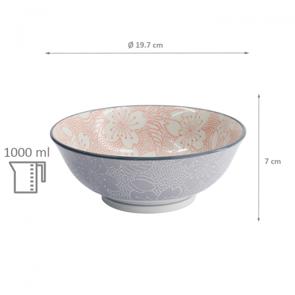 TDS, Tayo Bowl, Mixed Bowls Sakura, Red/Grey, Ø 19.7 x 7 cm, 1000ml - Item No. 15469