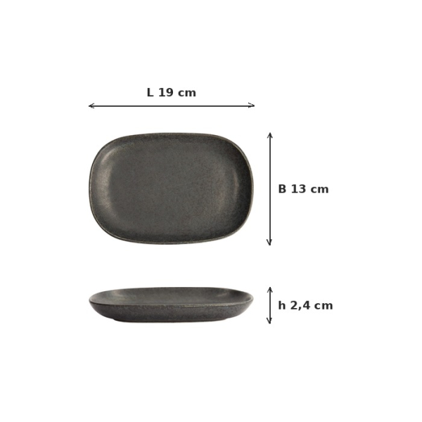 Sushi Plate Onyx Noir Black, Stoneware, 19 × 13 cm, Item No. 15546