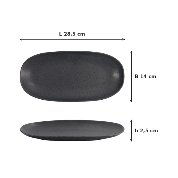 Oval Serving Platter Onyx Noir Black, Stoneware, 28.5 × 14 × 2.5 cm, Item No. 15547