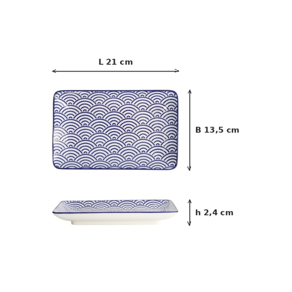 Sushi-Platte Nippon Blue Waves Blau/Weiß, Porzellan, 21 × 13,5 cm, Art.-Nr. 15607