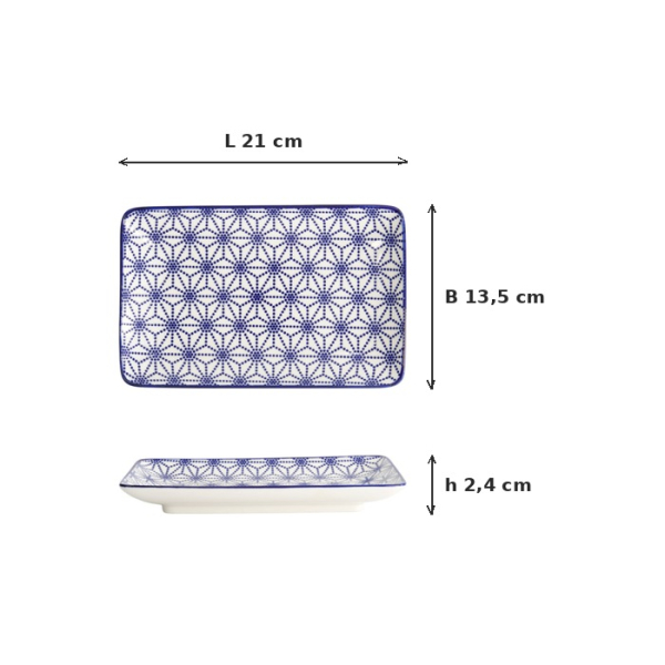 Sushi-Platte Nippon Blue Stars Blau/Weiß, Porzellan, 21 × 13,5 cm, Art.-Nr. 15610