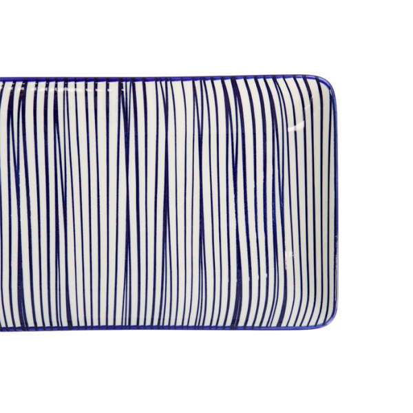 TDS, Sushi Plate, Nippon Blue, Lines, 21 x 13.5 cm - Item No. 15986