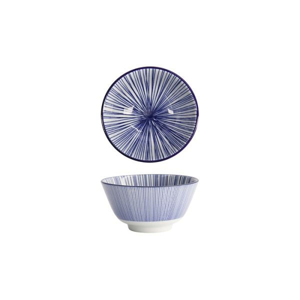 Tokyo Design Studio Rice Bowl Nippon Blue Lines Blue/White, Porcelain, Ø 12 × 6.4 cm, 300 ml