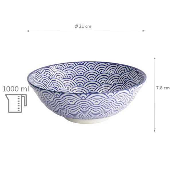 TDS, Ramen Bowl, Nippon Blue, Waves, Ø 21 x 7.8 cm 1000 ml - Item No. 16012