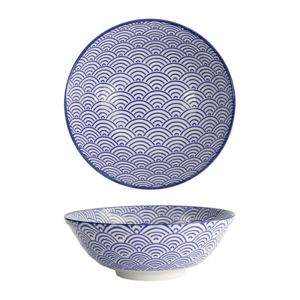Tokyo Design Studio Ramenschale Nippon Blue Waves Blau/Weiß, Porzellan, Ø 21 × 7,8 cm, 1 l