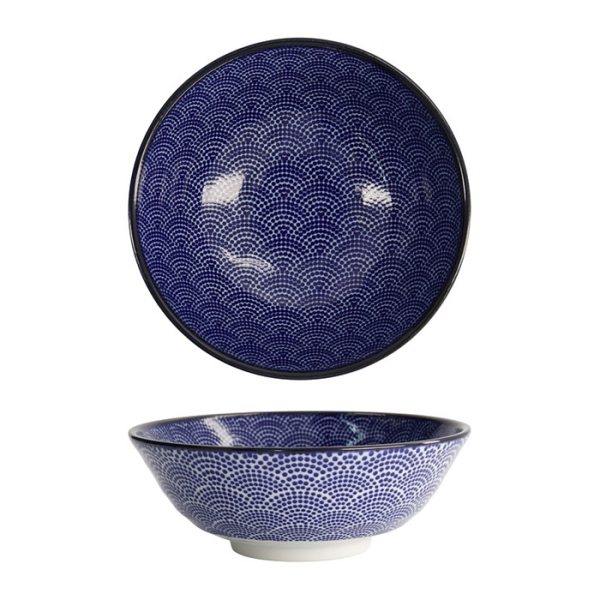 Tokyo Design Studio Ramen Bowl Soba Nippon Blue Dots Blue/White, Porcelain, Ø 21 × 7.8 cm, 1 l