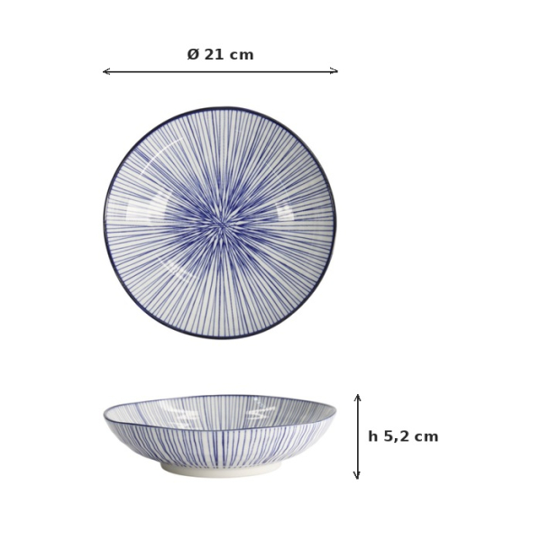Pastateller Nippon Blue Lines Blau/Weiß, Porzellan, Ø 21 × 5,2 cm, Art.-Nr. 16030