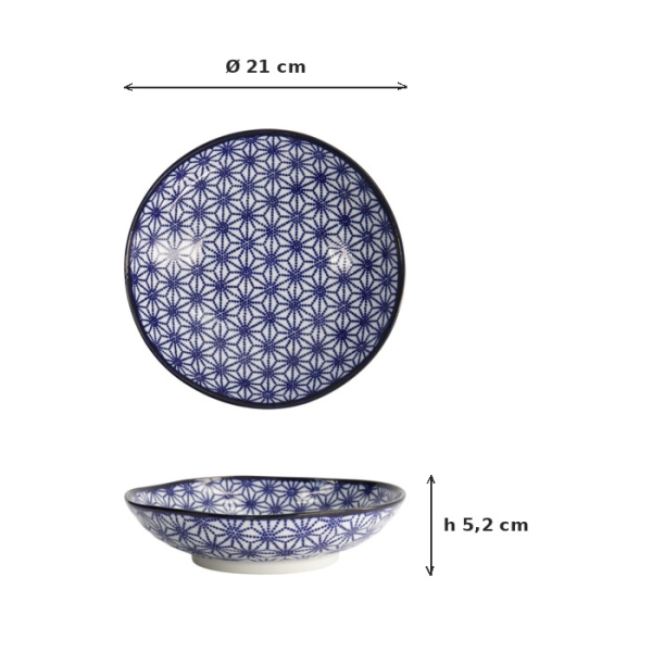 Pastateller Nippon Blue Stars Blau/Weiß, Porzellan, Ø 21 × 5,2 cm, Art.-Nr. 16032