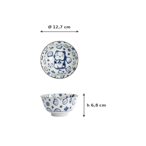 Schale Kawaii Lucky Cat Neko Blau (Weiß/Blau), Porzellan, Ø 12,7 × 6,8 cm, 300 ml, Art.-Nr. 16121
