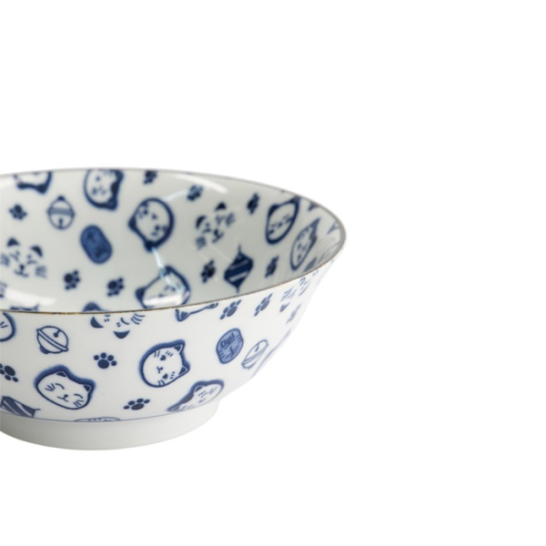 Ramenschale Kawaii Lucky Cat Neko Blau/Weiß, Porzellan, Ø 19,5 × 7,4 cm, 1 l, Art.-Nr. 16125