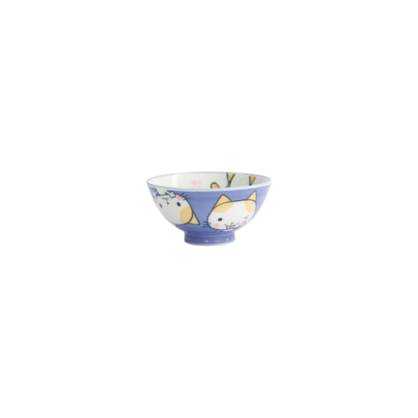 Rice Bowl Kawaii Cat Neko Blue (White/Blue), Porcelain, Ø 10.5 × 5 cm, 200 ml, Item No. 16295