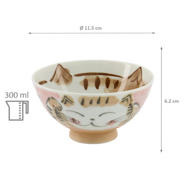 TDS, Rice Bowl, Kawaii Fuku Cat Neko, Pink, Ø 11.5x6.2cm 300ml, Item No. 16297