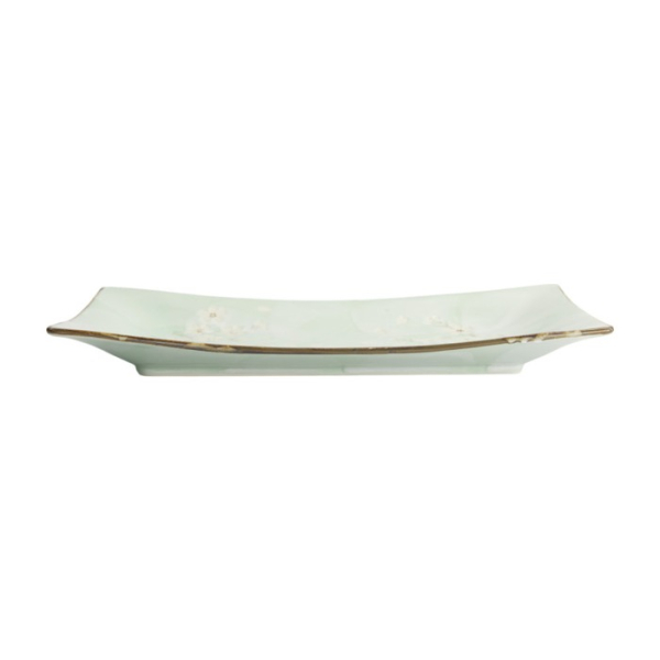 Serving Plate Green Cosmos, Stoneware, 33.2 × 19.3 × 2.2 cm, Item No. 16508