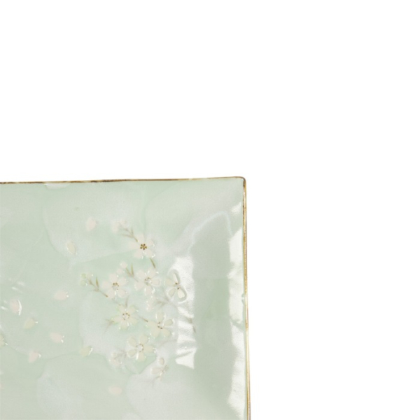 Serving Plate Green Cosmos, Stoneware, 33.2 × 19.3 × 2.2 cm, Item No. 16508