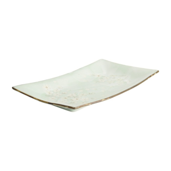 Serving Plate Green Cosmos, Stoneware, 33.2 × 19.3 × 2.2 cm, Item No. 16508