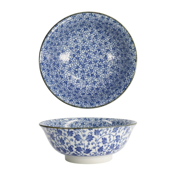 Tokyo Design Studio Ramen Bowl Hana Blue Mixed Bowls Karakusa White/Blue, Porcelain, Ø 20.5 × 8 cm, 1.2 l